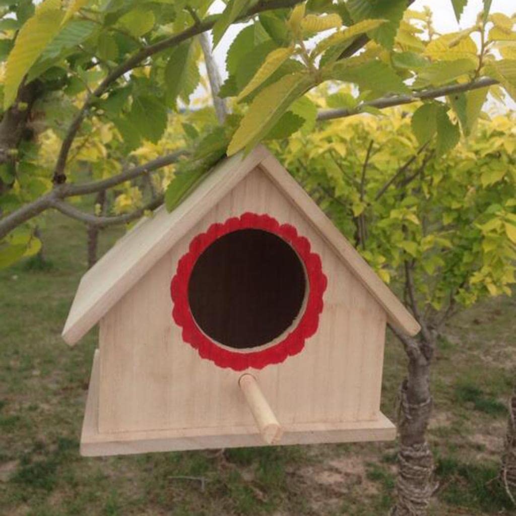 Casa Para Pájaros de Madera con Percha y Cuerda Colgante, Exterior Jardín