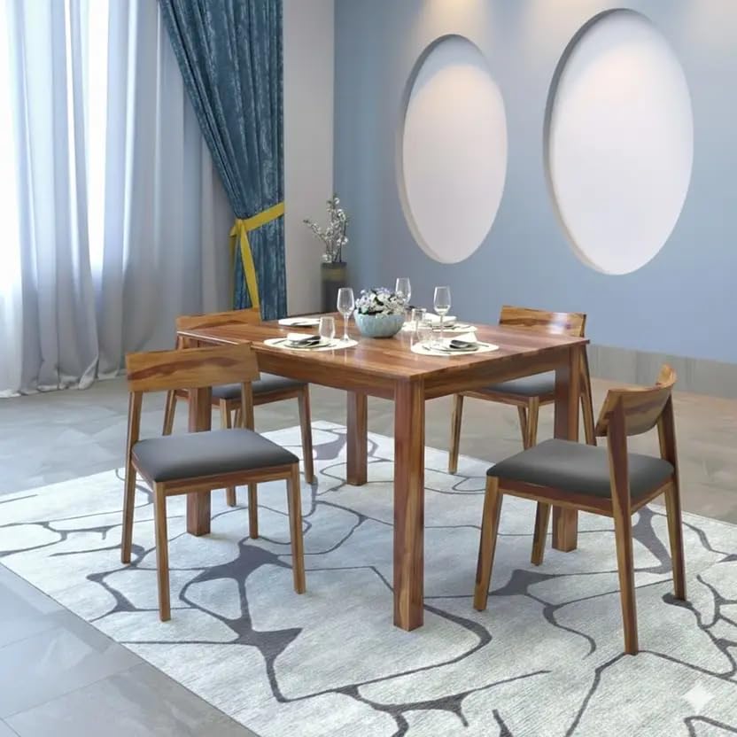 Image of RECTART Solid Wood Dining Table Set with Chairs for Living Room Home | Wooden Dining Room Sets Furniture for Hotels and Restaurants | (Natural Finish, 4 Seater-B)