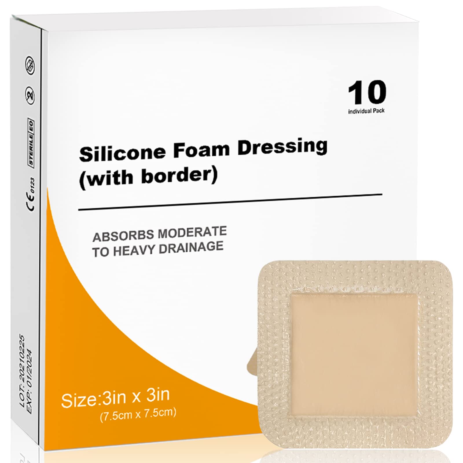 Carbou Silicone Foam Dressing 3"x3",Waterproof Square Wound Dressing with Adhesive Gentle Border
