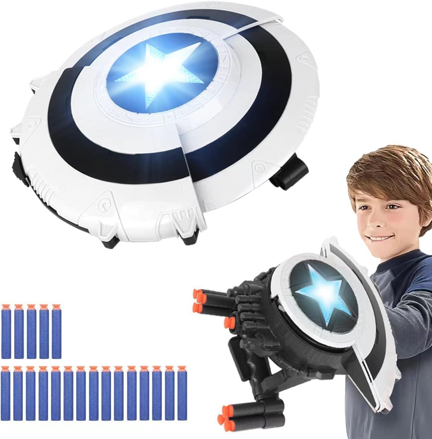 Plutofit Superhero Dart Shooting Shield with Lights and 6 Darts Toy Foam Blasters Transforming Shield Shooter Pull Handle to Expand Shooting Game for Kids Teens Adults Boys Girls (B0CP966DQD) Amazon Price History, Amazon Price Tracker