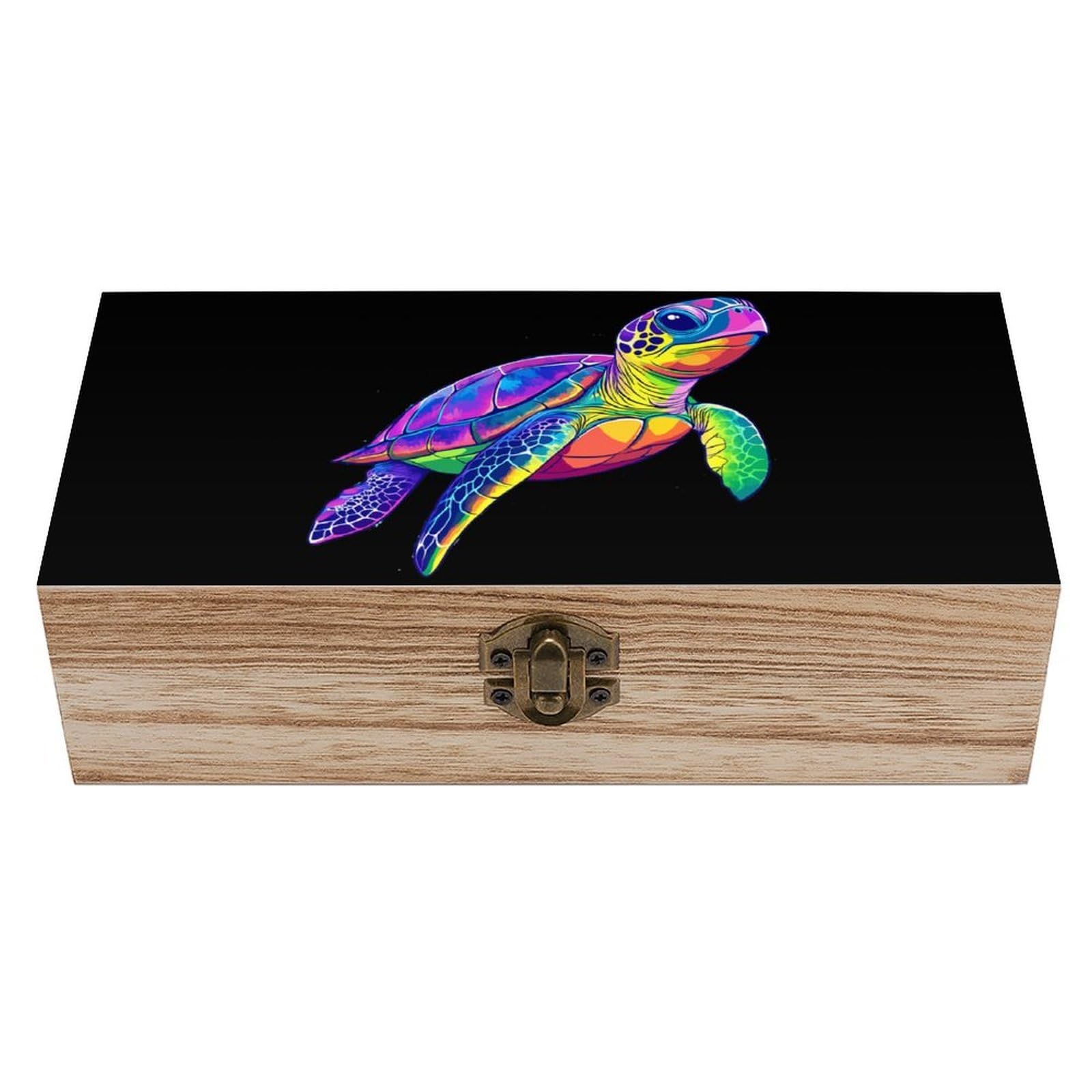 CGSBNGHA Rainbow Turtle Wooden Storage Boxes with Lid Memory Box Decorative Organiser for Office And Home