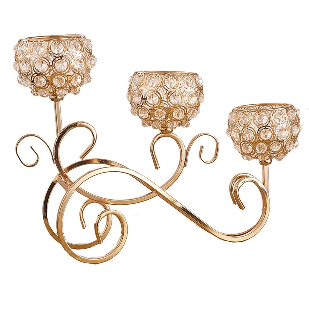 HTTGDGDH European Retro Home Wedding Candlestick Props Three Crystal Candle Table Decorative Ornaments,D-34 * 9 * 24cm