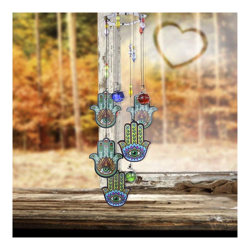 Carillons éoliens Métal Verre décor for la Maison Jardin Décoration Hamsa Chance Main Charm Wind Chimes, 15''H Jardin Chimes Suncatcher,