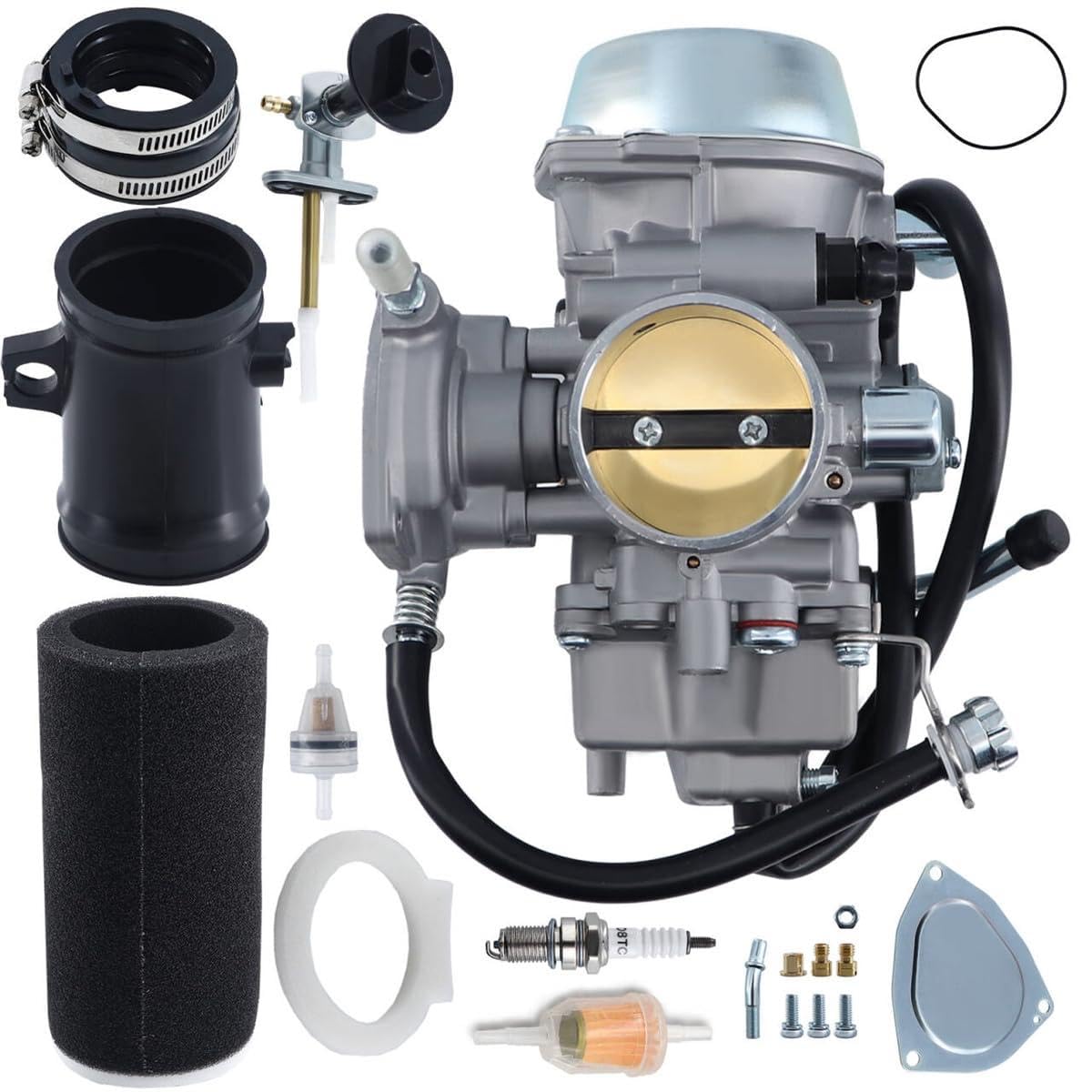 Carburetor Carb For YAMAHA Grizzly 660 YFM660 2002-2008 and Fuel Valve Petcock + Lever + Air Filter Foam + Intake Manifold