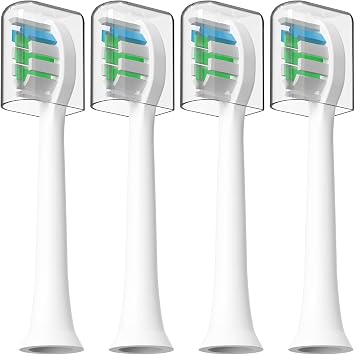 HUACO CARE Replacement Toothbrush Heads, 4 Brush Heads Compatible with H6 Plus, Dupont Bristle Green