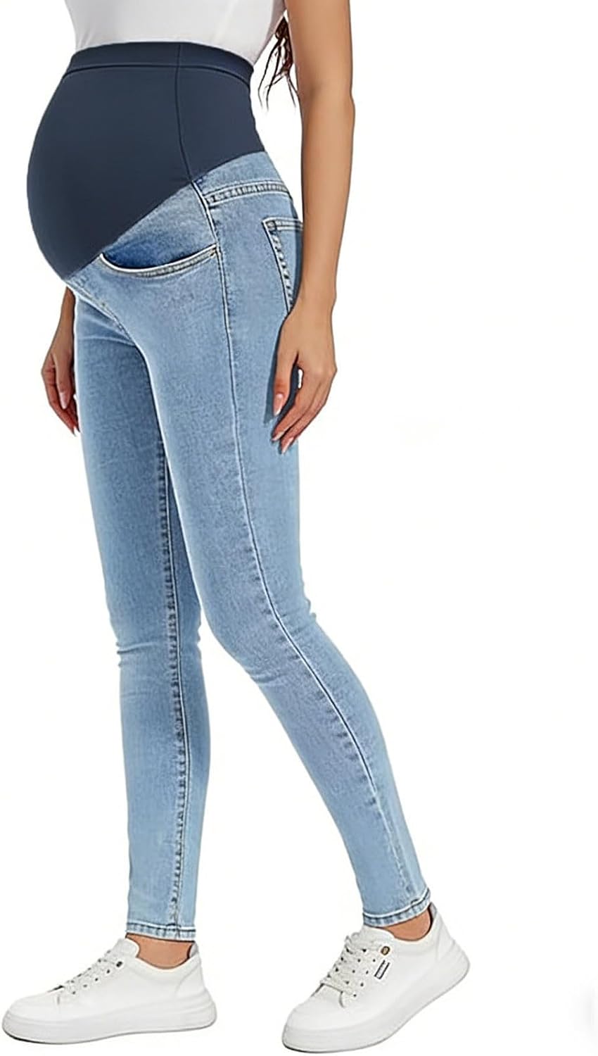 Women's Maternity Jeans Over Belly Skinny Stretchy Denim Pants Comfy Slim Pregnancy Pants Denim Leggings