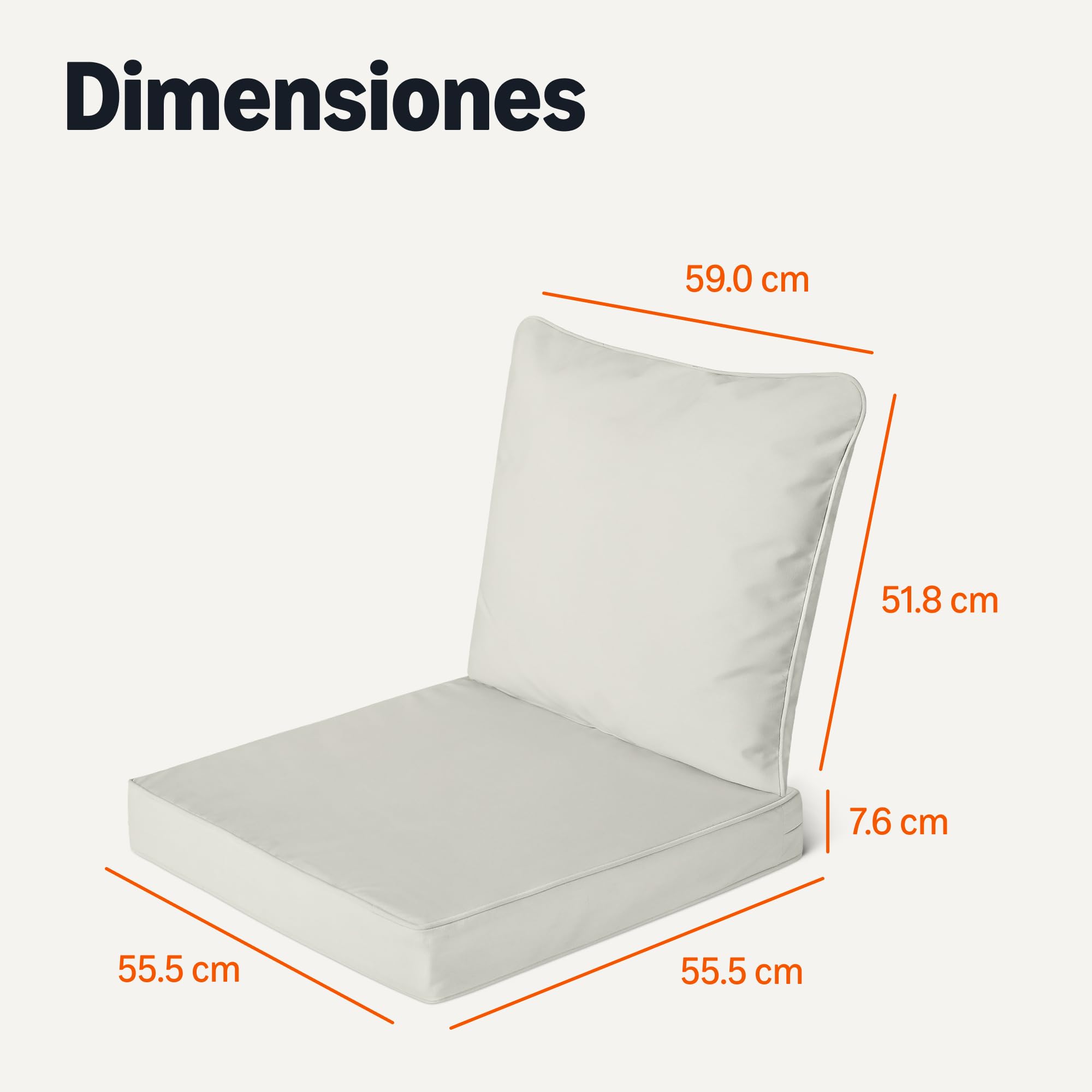 Amazon Basics Cojín para Silla Exterior con Respaldo. 55.8 x 55.8 x 7.6 cm. Beige. Paquete de 1