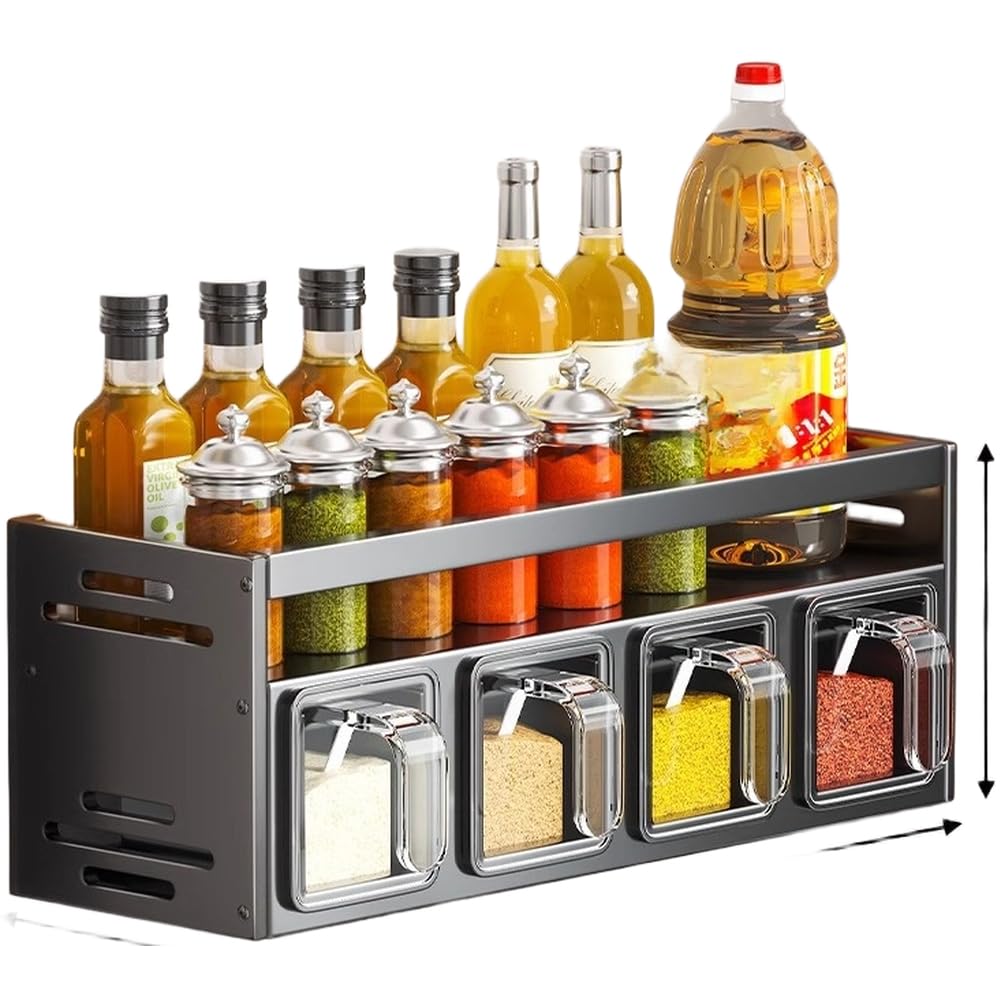 Lecreatekit Gewürzregal aus Aluminium, zur Wandmontage, kein Bohren, Küchen-Organizer mit verstellbaren Fächern, rostfreies Aufbewahrungsregal, Gunmetal