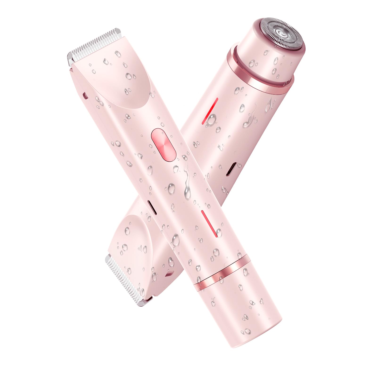 Electric Bikini Trimmer for Women - Gentle Trimming Facial Hair Removal, IPX7 Waterproof, Dual Head, USB Charge, Ceramic Blade, Pink