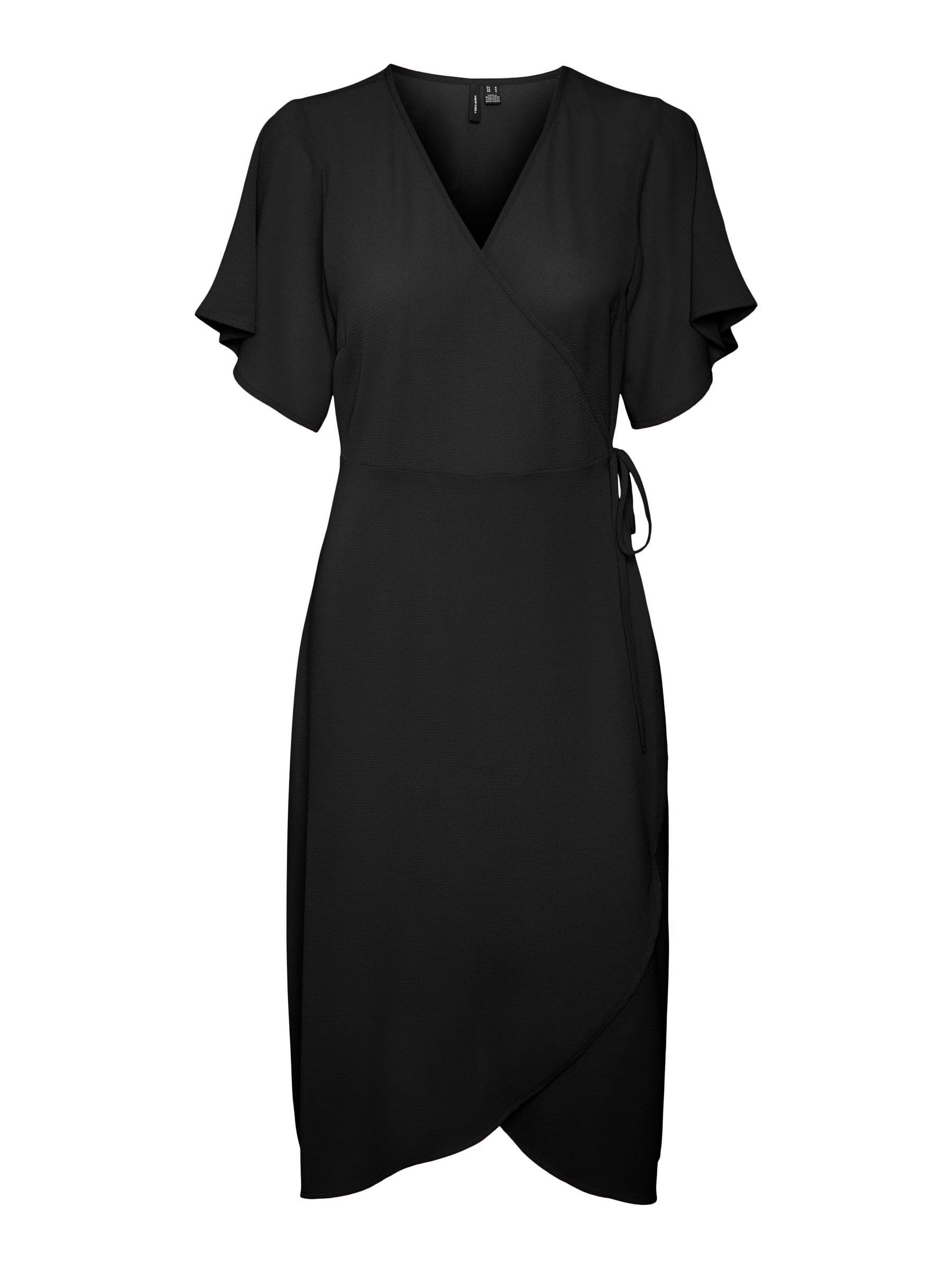 VERO MODA Women's VMSAKI SS Calf Wrap Dress GA NOOS Dress, Black, L, Black, L