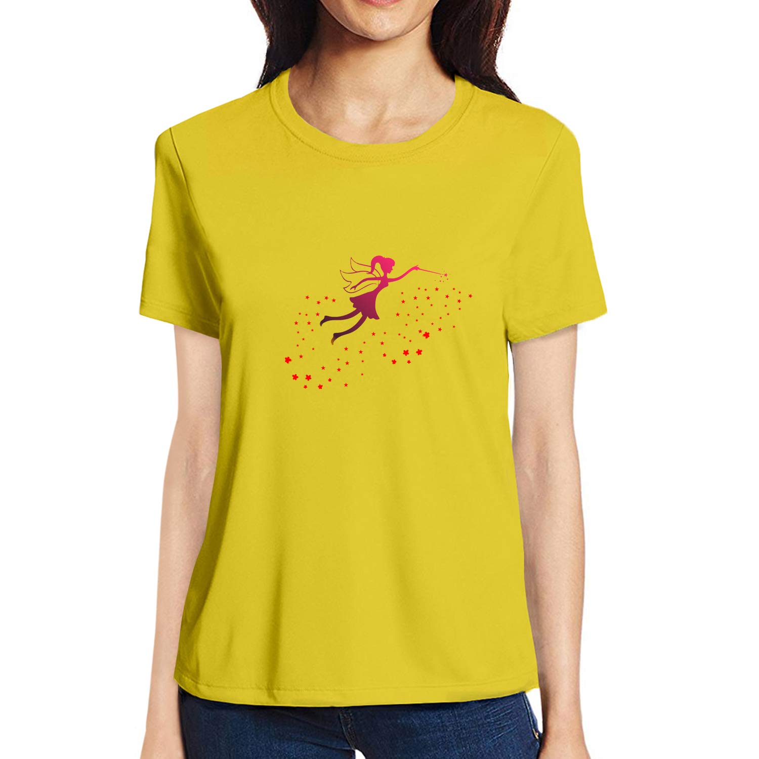 pooplu Women's Regular Fit Magical Fairy Cotton Graphic Printed Round Neck Half Sleeves Fairy, Pootlu Tops and T-Shirts-picture-31