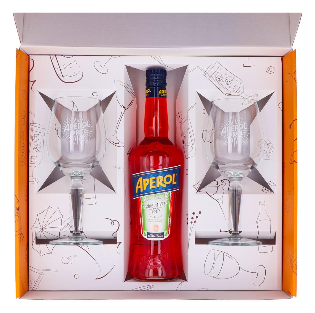 Sipply Geschenkset 3-teilig mit 2 Signature Spritz Gläser und 1 Flasche Aperol Spritz 0,7l 11% Vol. | mit Geschenkverpackung: Orange | Geschenk für Frauen Männer Papa Freundin zu Weihnachten Ostern