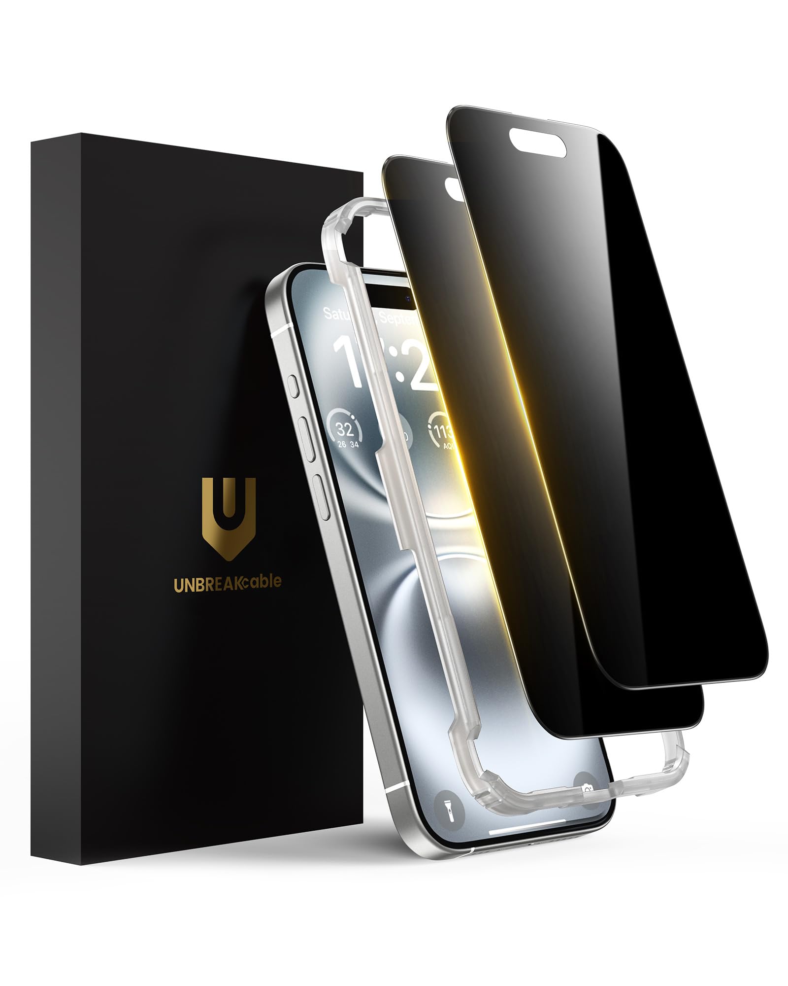 UNBREAKcable Privacy Screen Protector for iPhone 16 Plus, Anti-Spy Shatterproof Tempered Glass [True 28°Anti Spy] [9H Hardness] [Easy Installation Frame] Black Protector for iPhone 6.7" - 2 Pack