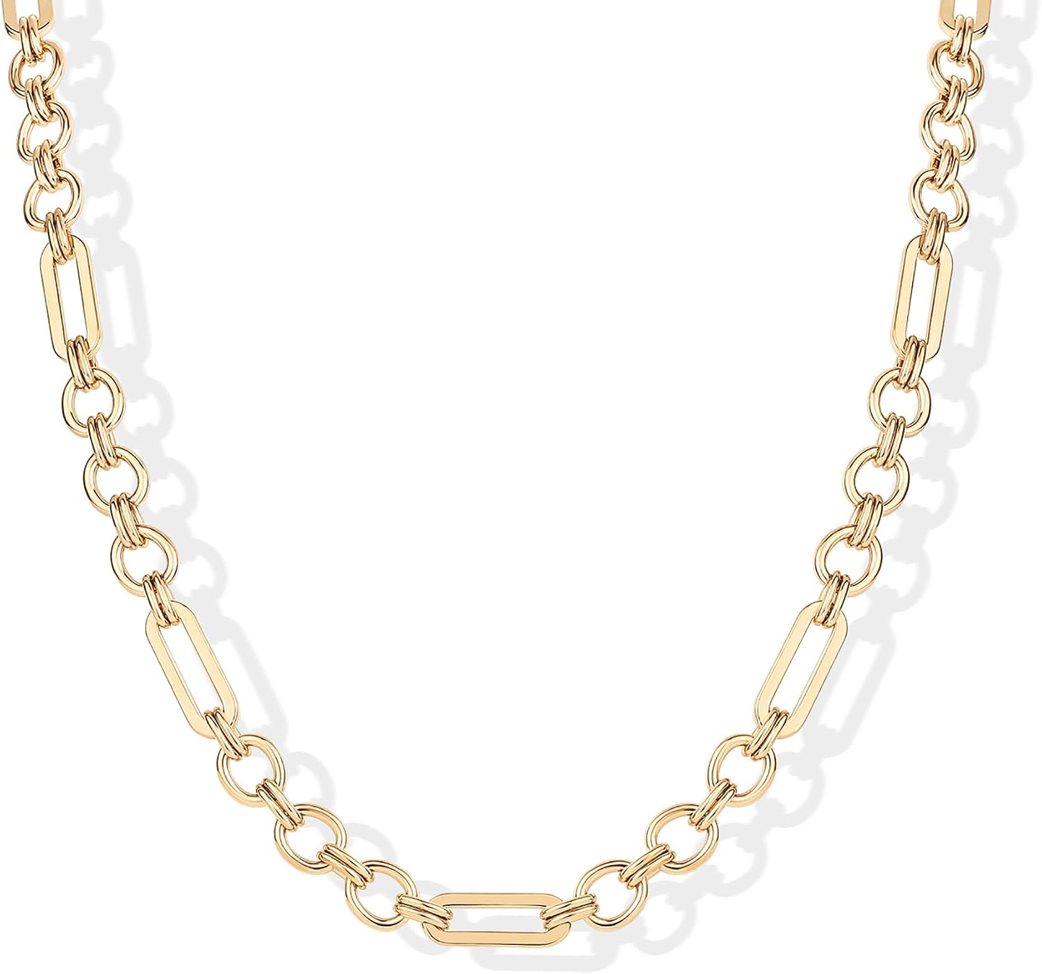 PAVOI Waterproof Chain Necklace for Women - 14K Gold Plated Flat Curb, Herringbone, Snake, Rope, Figaro, Cuban Link & Paperclip Necklace - Trendy Stainless Steel Chain Fashion Jewelry