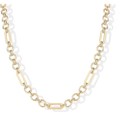 PAVOI Waterproof Chain Necklace for Women - 14K Gold Plated Flat Curb, Herringbone, Snake, Rope, Figaro, Cuban Link & Paperclip Necklace - Trendy Stainless Steel Chain Fashion Jewelry