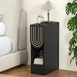 Table de chevet étroite, Table de lit mince avec haut bord relevé, Tiroir arqué & Table ouverte, Table de chevet moderne en bois pour chambre à coucher ou salon (1, Noix de table)
