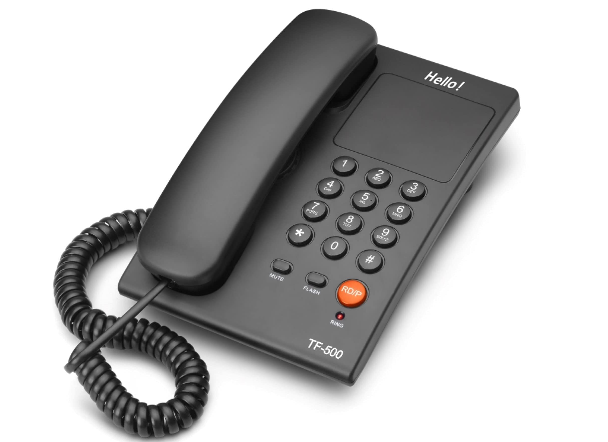 Hello ! TF-500 Basic Corded Landline Phone for intercom and EPABX Desk & Wall Mountable (Black)