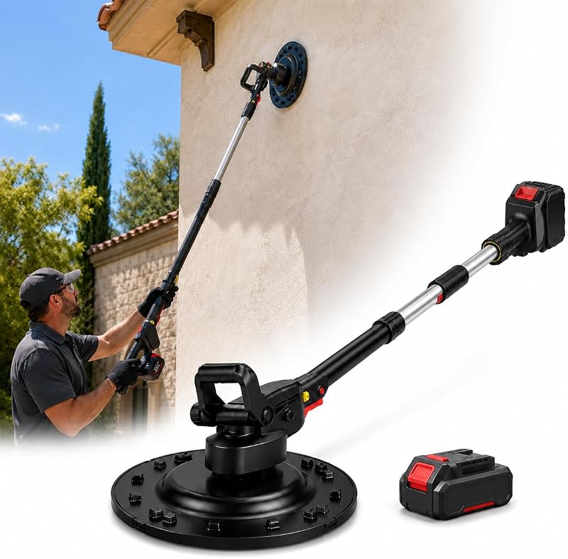 Pulidora De Pared Eléctrica Con Paleta De Yeso, Máquina De Acabado De Mortero De Cemento De Concreto Inalámbrica De 1680 W, Disco De 38 Cm, Lijadora Para Paneles De Yeso De 6 Engranajes Con Kit De Poste De Extensión Telescópico Para Masilla De Una Sola Batería