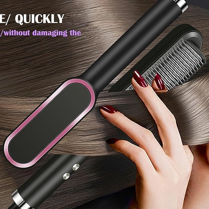 Image of Hair Straightener Brush,Hair Straightening Iron Built with Comb, Fast Heating & 5 Temp Settings & Anti-Scald, Perfect for Professional Salon at Home Hair Styler (Black)