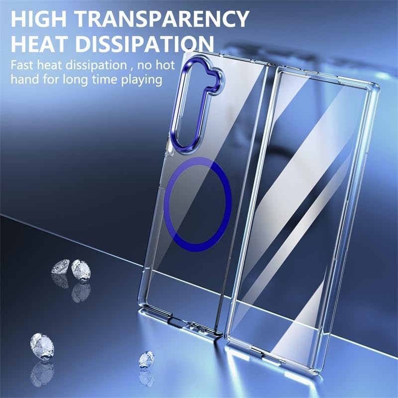 Image of amazon basics Clear Magnetic Case Cover for Samsung Galaxy Z Fold 8 Ultra 5G [Compatible with MagSafe ] Slim Shockproof Magnetic Transparent Phone Cover Case - Blue