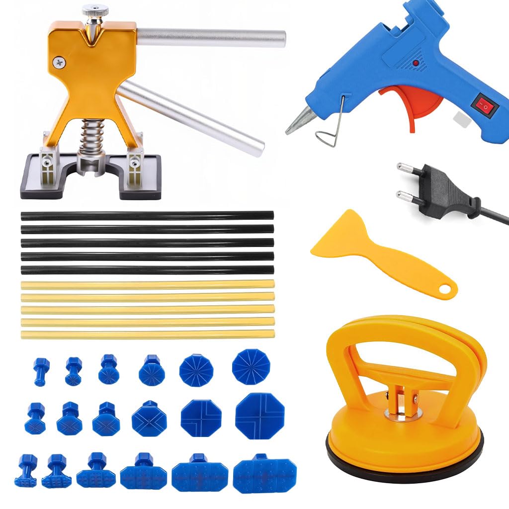 STHIRA® Car Dent Repair Tool Kit, Includes Manual Alloy Spring Loaded Dent Pulling Tool, Suction Cup Dent Puller, Hot Glue Gun, 18Pcs Dent Repair Pads, Scraping Tool-image-37