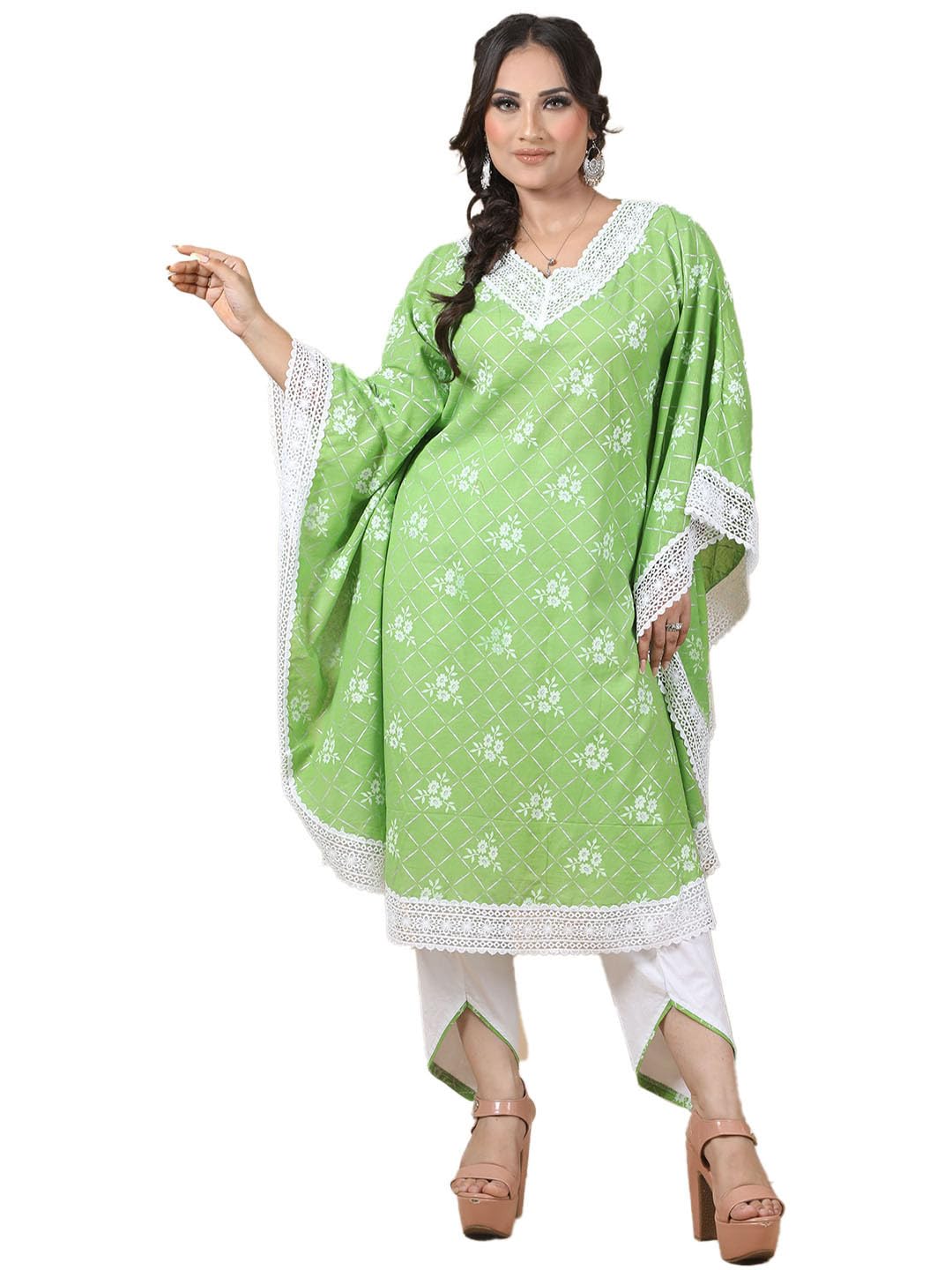 Women's Cotton V-Neck Printed Comfortable Kaftan Top with Pant Set For Women-image-45