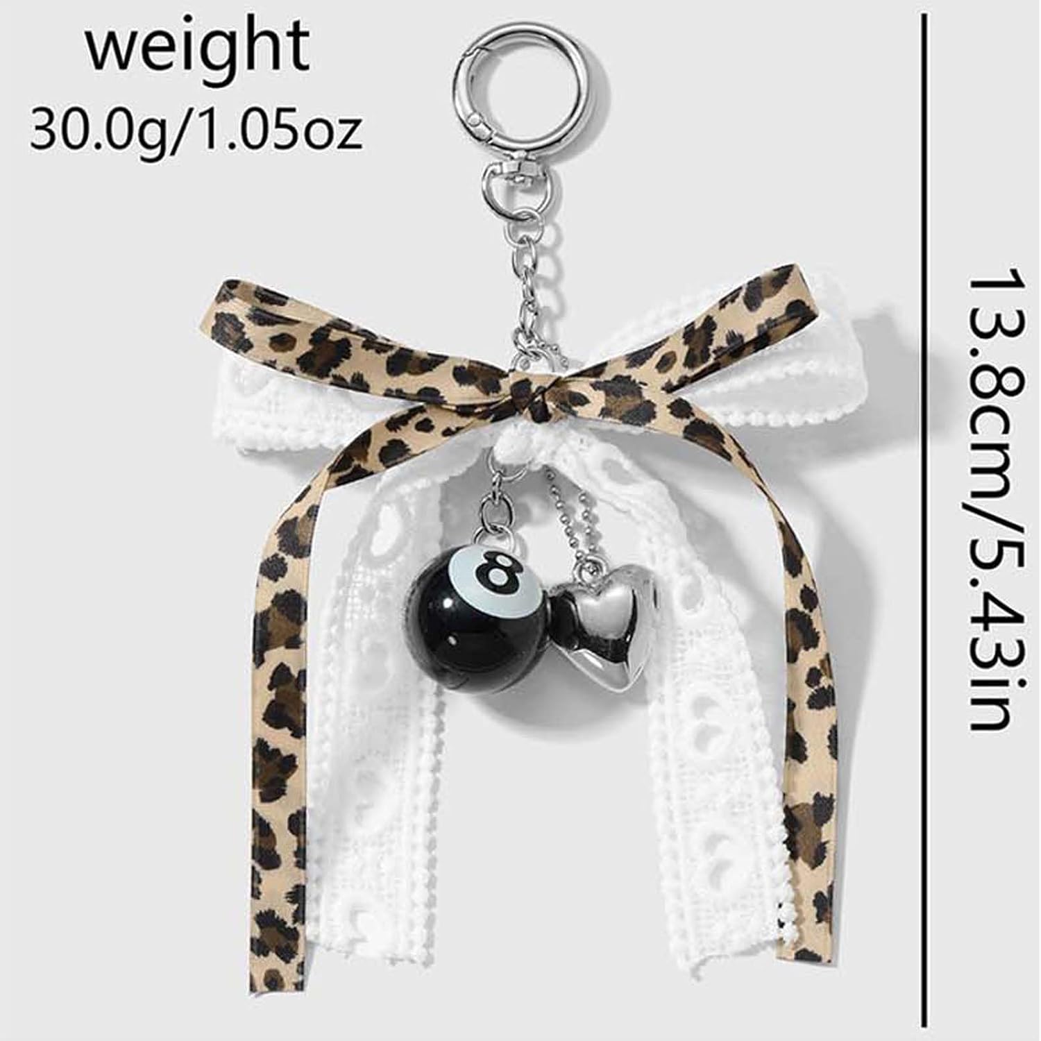 Y2K Leopard Bag Charms Cute Pearl 8 Ball Keychain Heart Handbag Car Keyring Purse Accessories for Women - Image 4