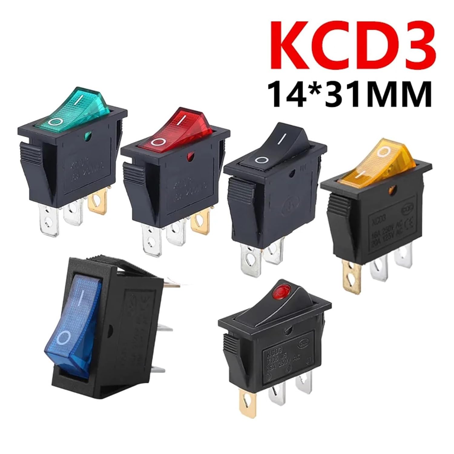 KCD3 Rocker Switch Electrical Equipment with Light Power Switch(3Pin Red Dot,100PCS)