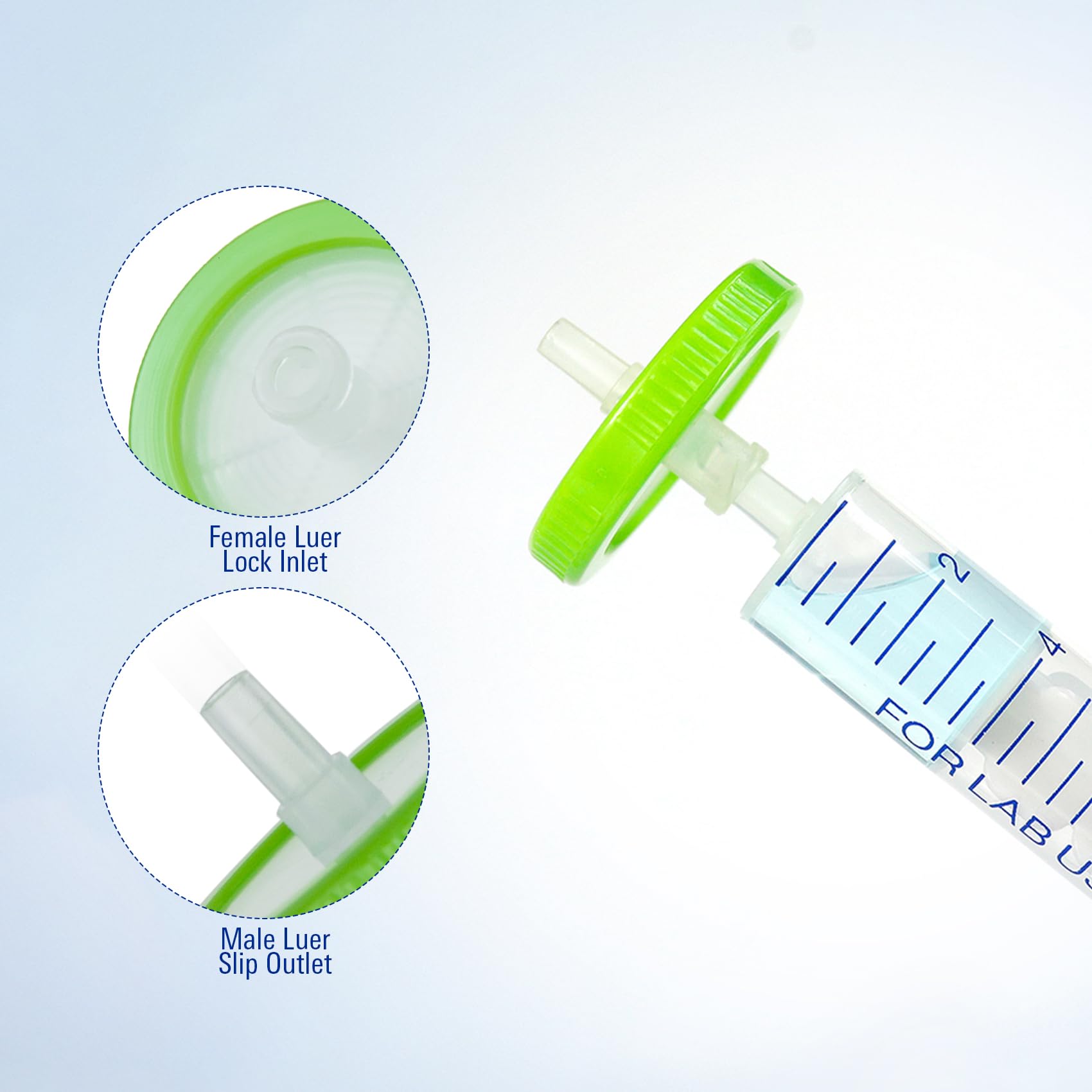 PEKYBIO Filtro de jeringa estéril PES filtrado hidrófilo 0,22 μm, tamaño de poro, 33 mm de diámetro de membrana para laboratorio, paquete de 50