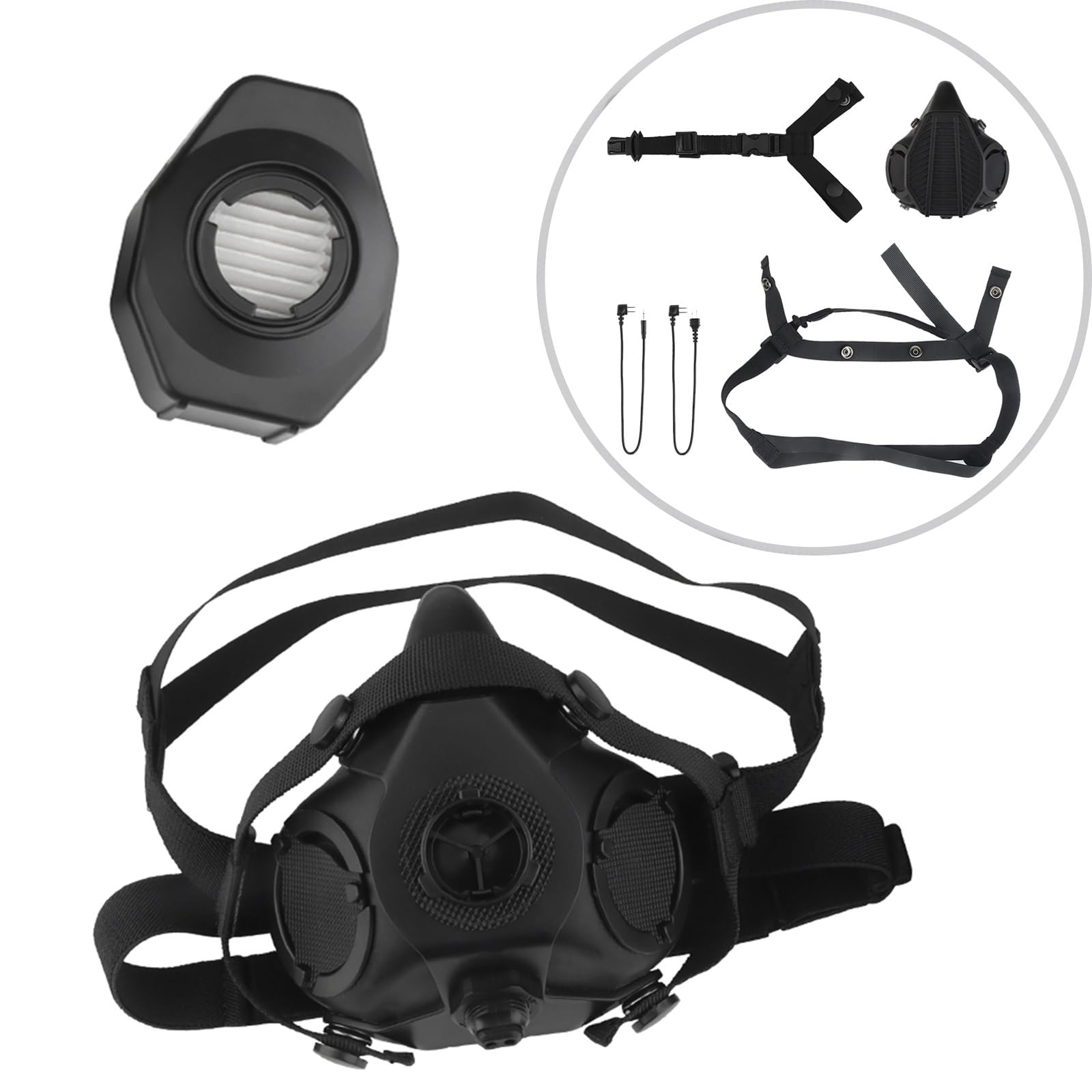 Respirador Táctico Especial Micrófono Incorporado, Filtro Reemplazable Máscaras de Gas de Media Cara for Paintball Airsoft Wargame