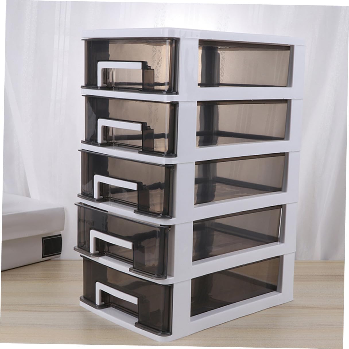 2pcs Desktop Storage Box with 5-layer Drawers, Plastic Desk Organizer and Office Drawer Storage Case for Stationery and Makeup