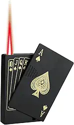 Isqueiro de tocha a jato, acendedor de chama vermelha, design de pôquer de metal, à prova de vento, recarregável, butano, fresco, exterior, interior, acampamento, churrasco, vela, aniversário