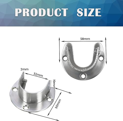 Miniatura 9 de Juego de 4 soportes de acero inoxidable para barra de armario, soporte de barra de armario, soporte de barra de brida con tornillos para una fácil