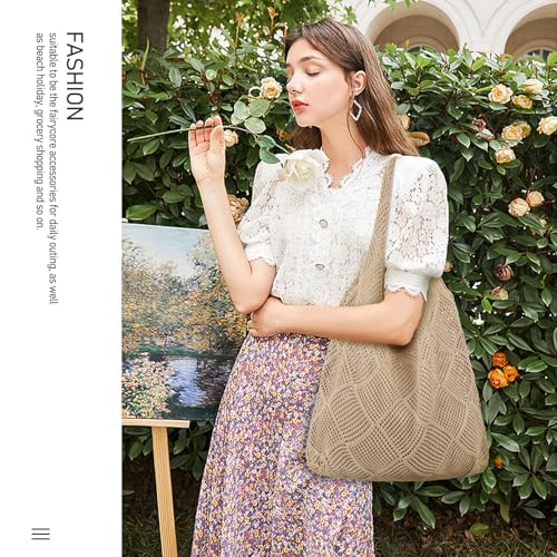 Image of hatisan Crochet Bag for Women, Handmade Knit Beach Tote Bag Summer