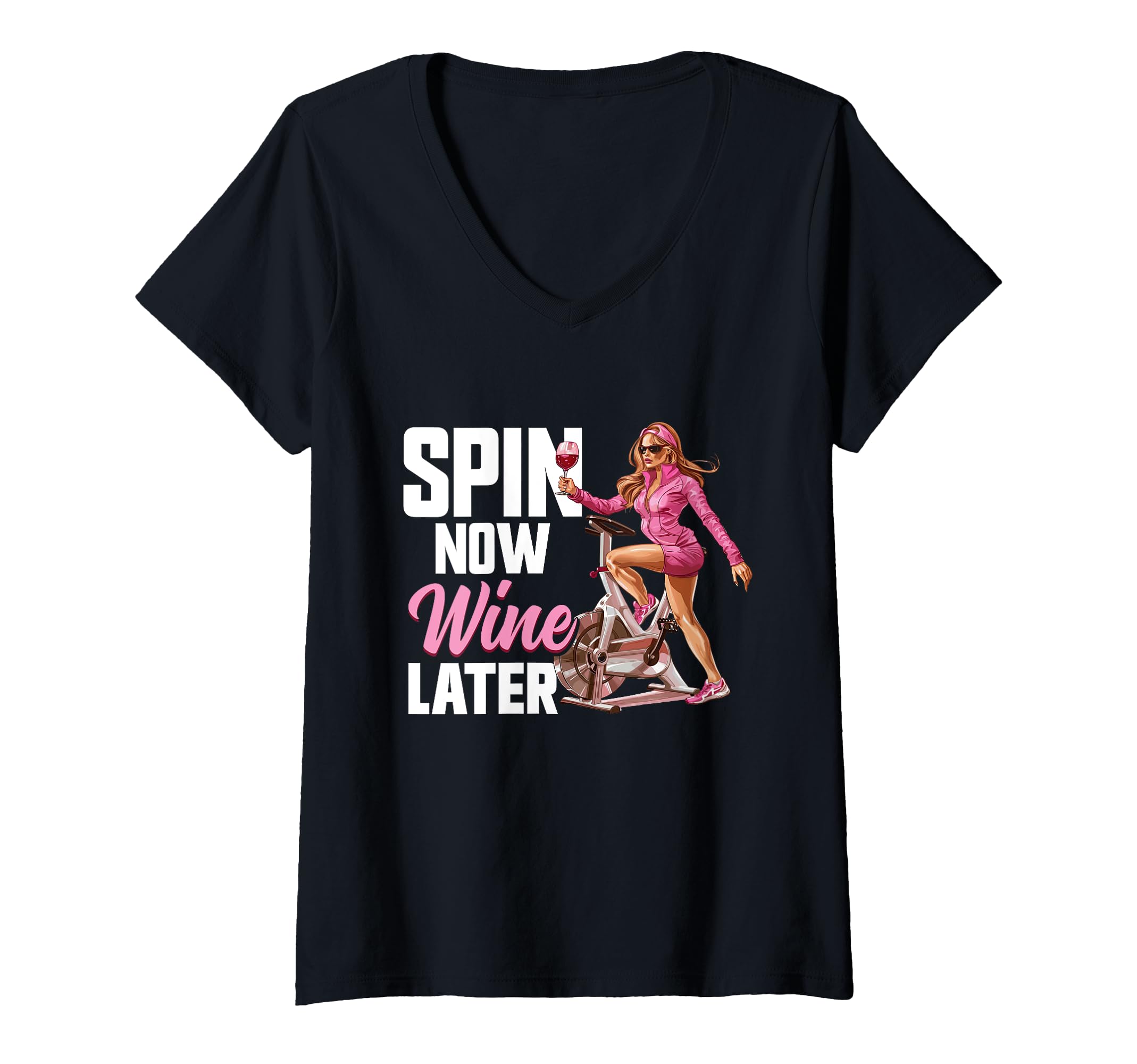 Womens Spin Instructor Spin Now Wine Later Spinning Class V-Neck T-Shirt