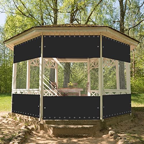 FoundGo 8'Hx7'W 19oz Outdoor Vinyl Curtain with Clear Tarp Panel, Heavy Duty Clear Panel Curtains Weather Resistant Curtains for Patio, Pergola, Porch, Gazebos with Grommets, Ropes (Black)