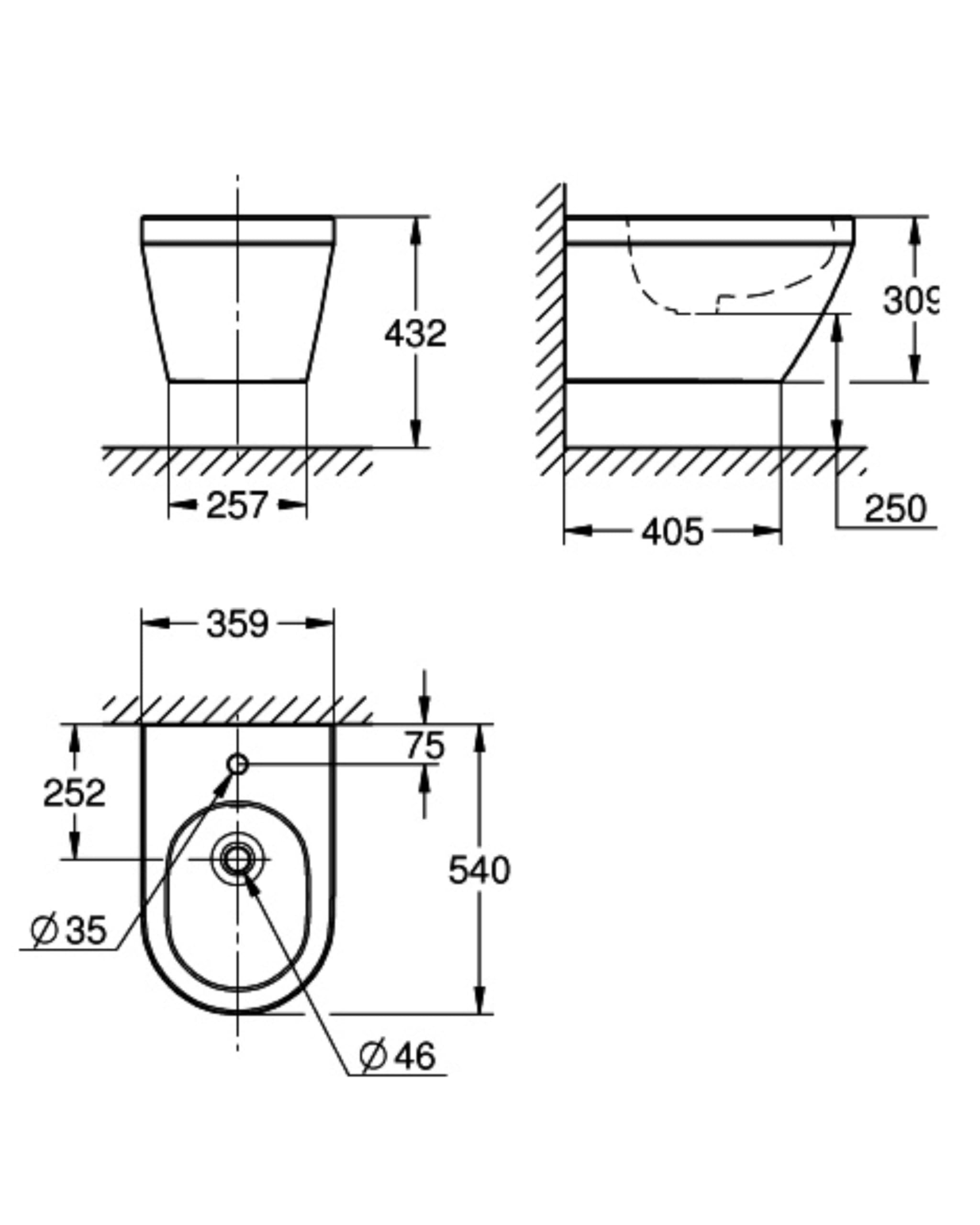 GROHE Euro Keramik 102487 - Bidet da parete in ceramica sanitaria, 1 foro per rubinetto, con troppopieno, bianco alpino, per bagno moderno