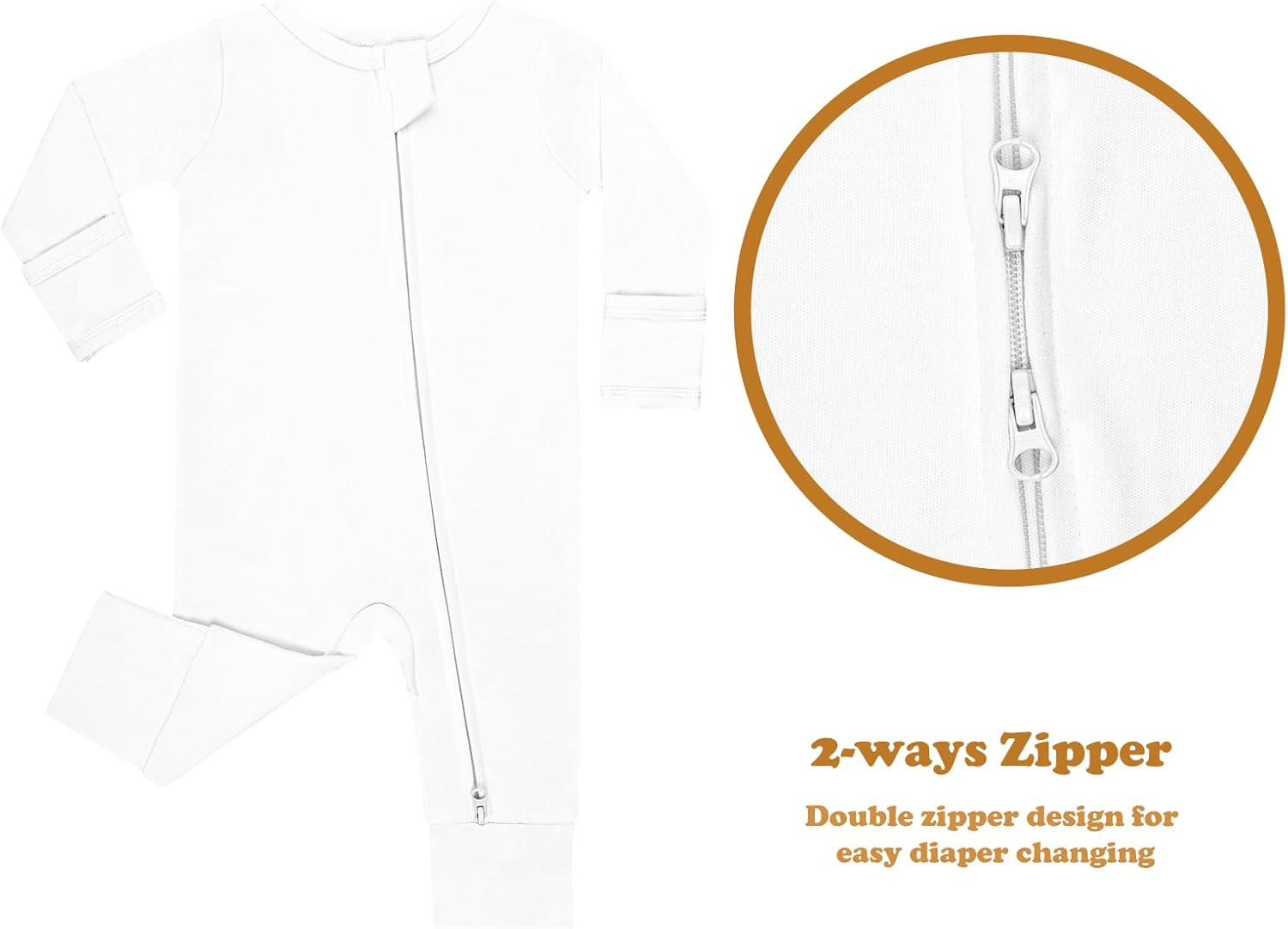 GUISBY Long Sleeve Cotton Pajamas Footless Baby Bodysuits with Zipper and Mittens 3-Pack for Boys Girls - Image 7