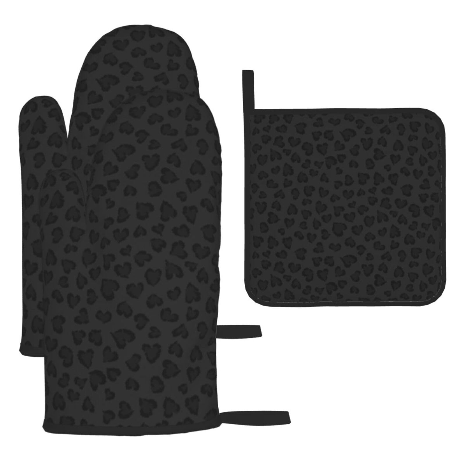 Leopard Pattern Print Oven Set Kitchen Gloves Baking Grilling Microwaving Cooking Gift Everyday Holiday