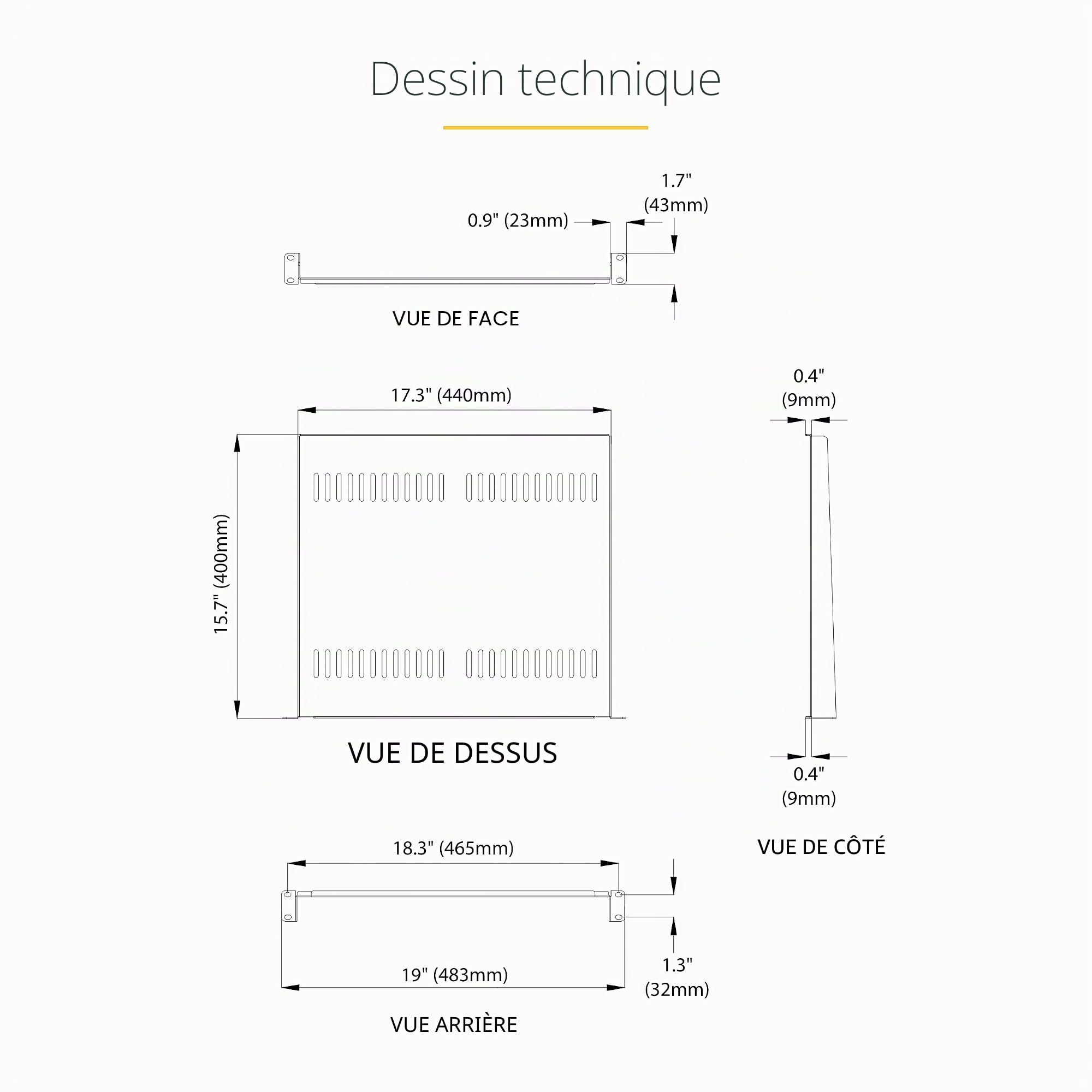 StarTech Lot de 2 Étagères Cantilever Ventilées 1U, 20kg (CABSHELF116V2PK) | Plateau universel, Montage en rack, Armoire réseau, Acier robuste, Serveur