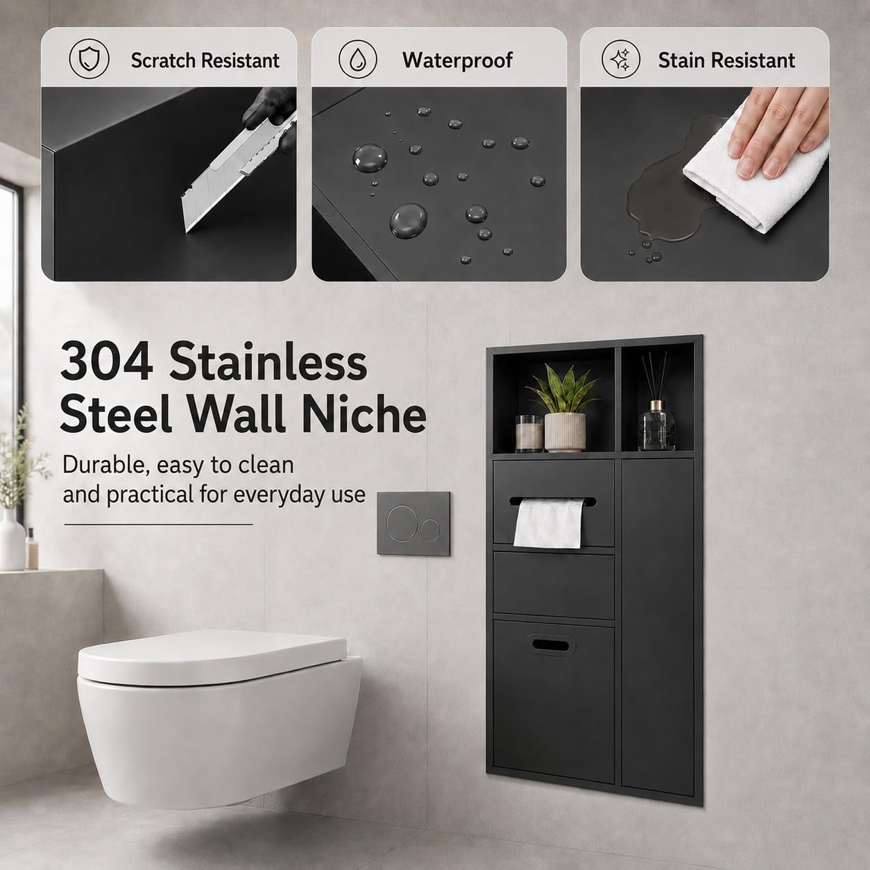 Portarrollos Papel Higienico Empotrado Papelera | Nicho de Baño Empotrado