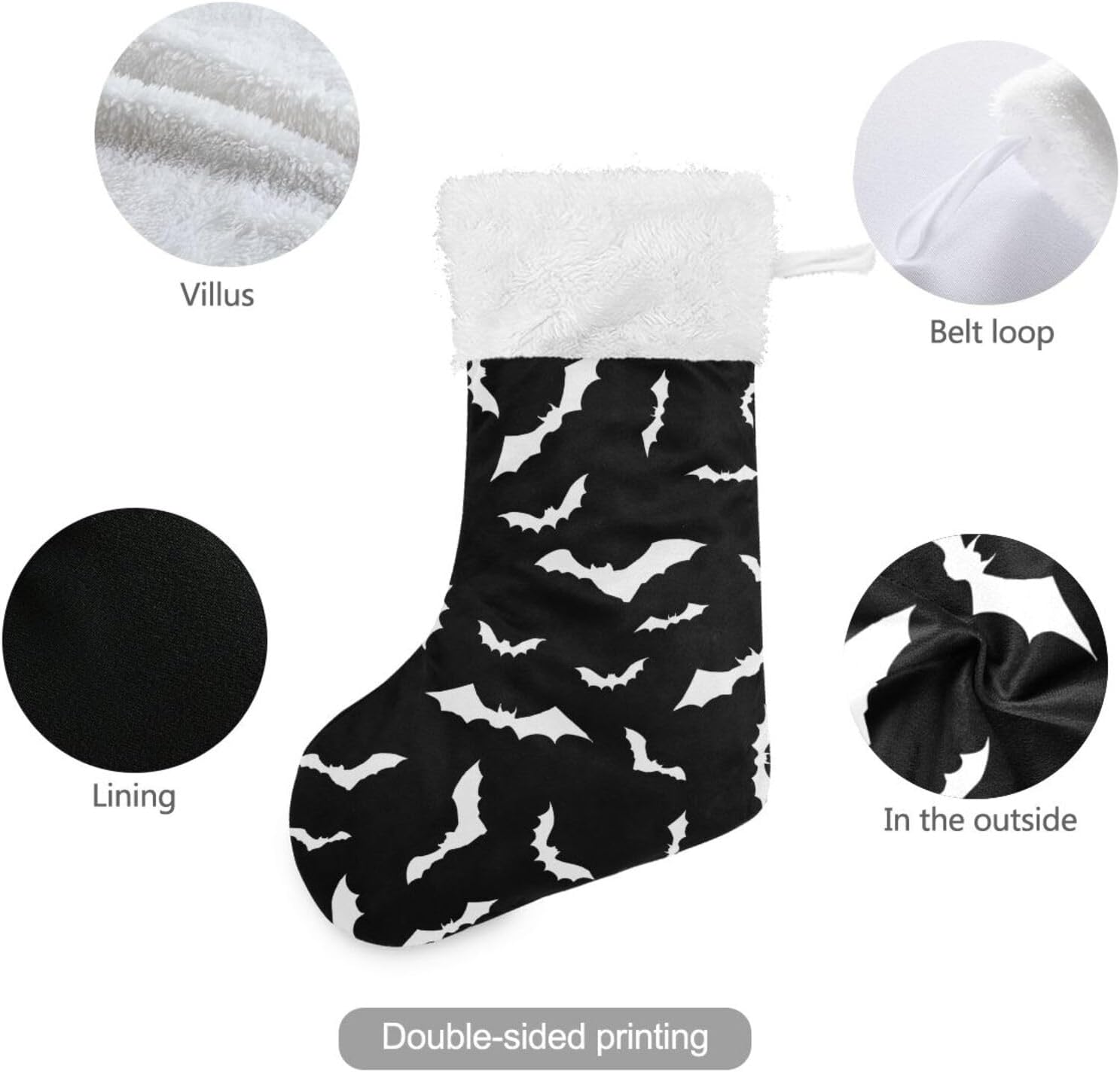 Mint Green Bat Silhouette Christmas Stocking with Plush Cuff