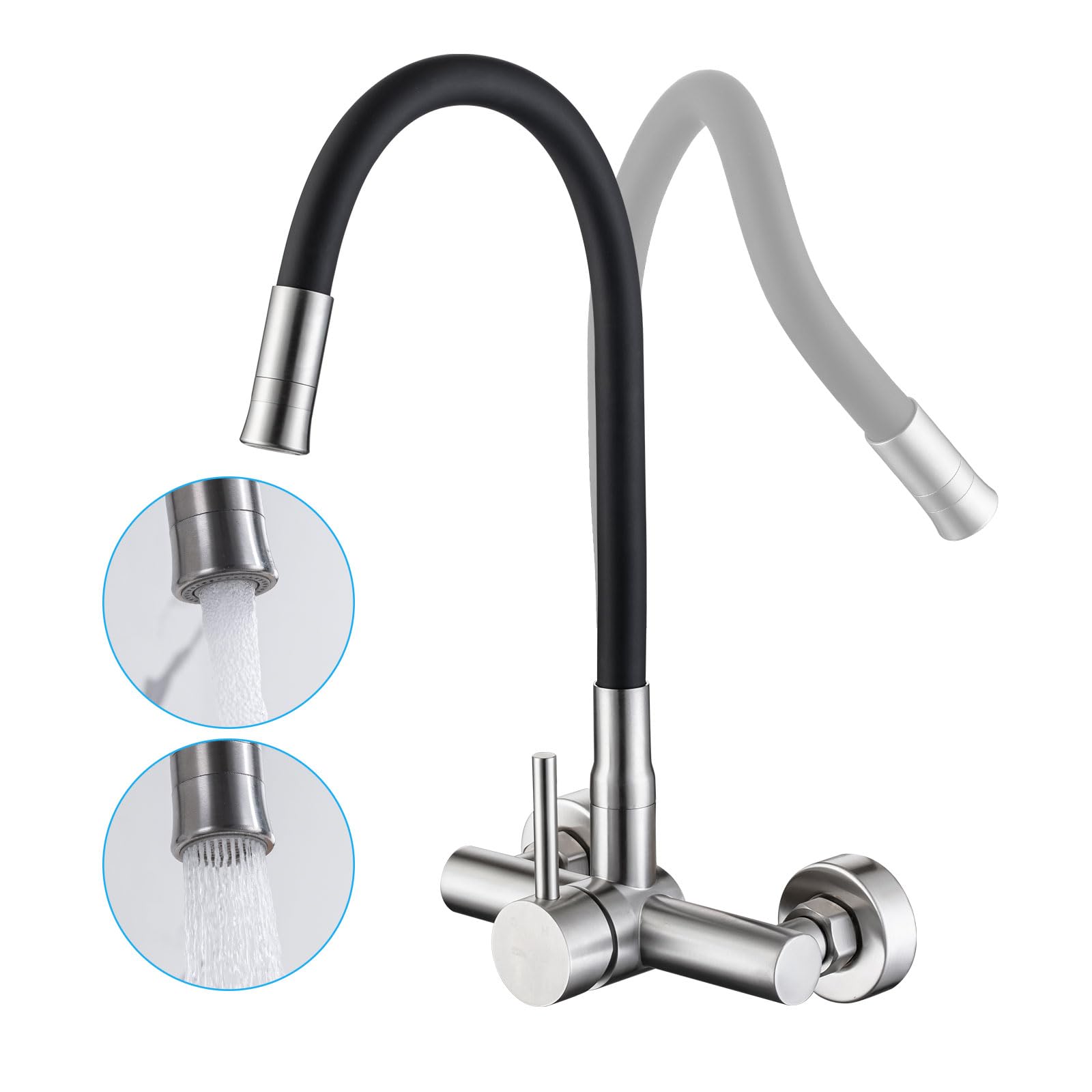 Rubinetto per Cucina a Montaggio a Parete, LakeBayMZC Rubinetto in Acciaio Inox per Cucina con 2 Tipi di Getto d'Acqua, Rubinetto da Cucina con Erogatore Flessibile