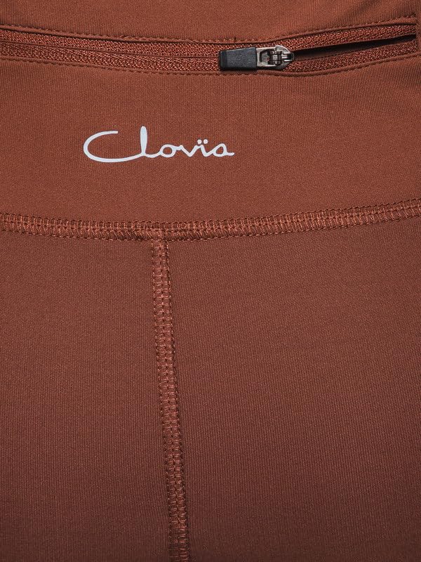 Image of Clovia Women's Snug-Fit High-Rise 4 Pocket Active Tights in Brown