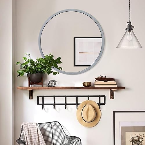 Miniatura 6 de JJUUYOU Espejo redondo de pared de 16 pulgadas, espejo circular colgante redondo gris para el baño, espejo de marco de metal para dormitorio, sala