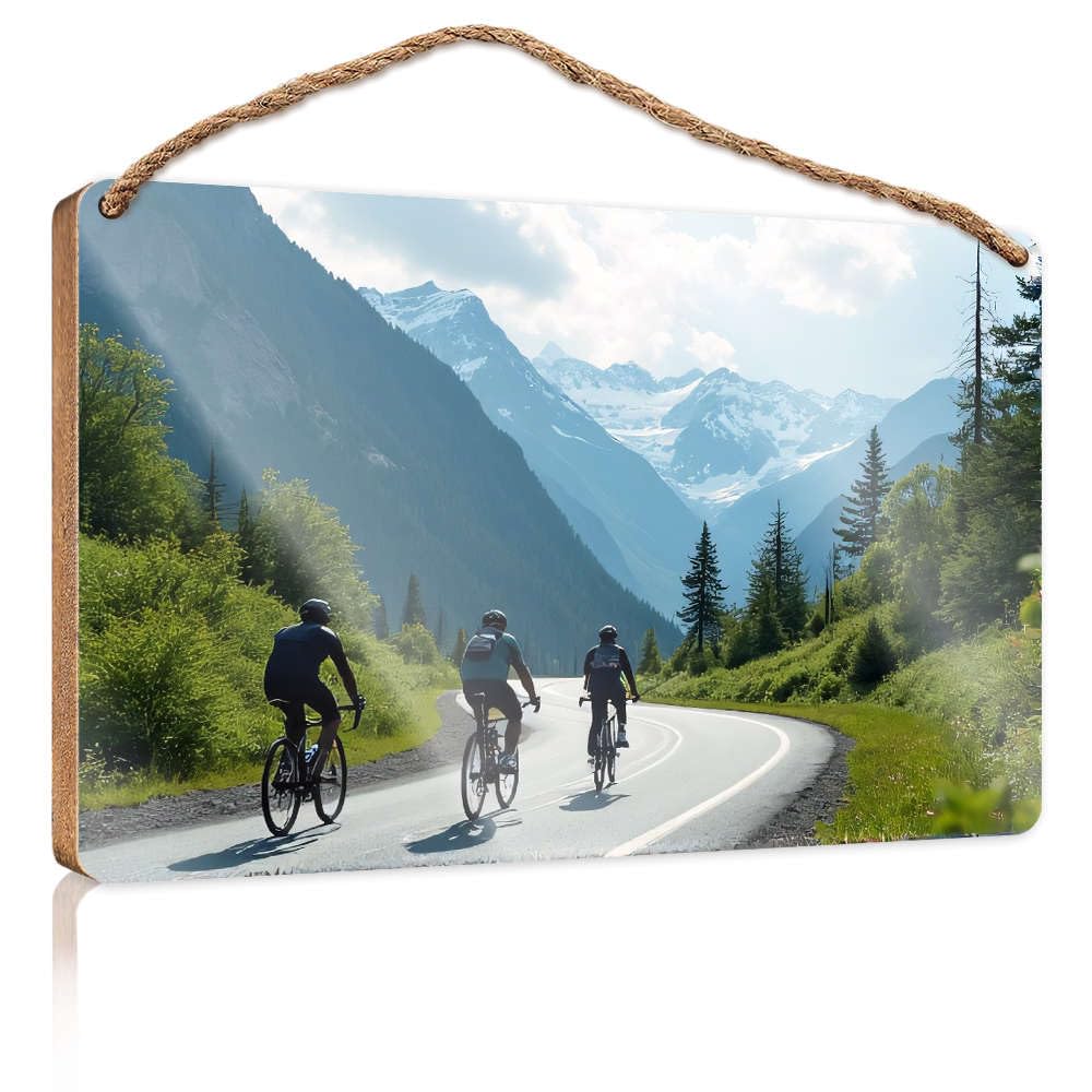Bathroom Hanging Decor Three Cyclists Ride Along A Scenic Mountain Road. Camper Decor Fall Porch Decor(23X35CM)