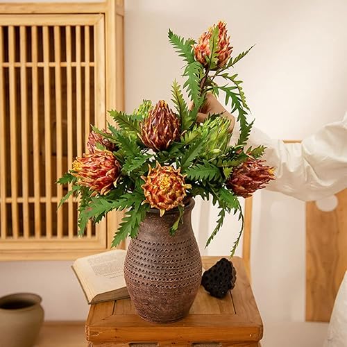 Miniatura 5 de vctops Flores artificiales con hojas y tallo, alcachofa artificial de aspecto real para ramos de boda, baby shower, decoración de fiesta en el