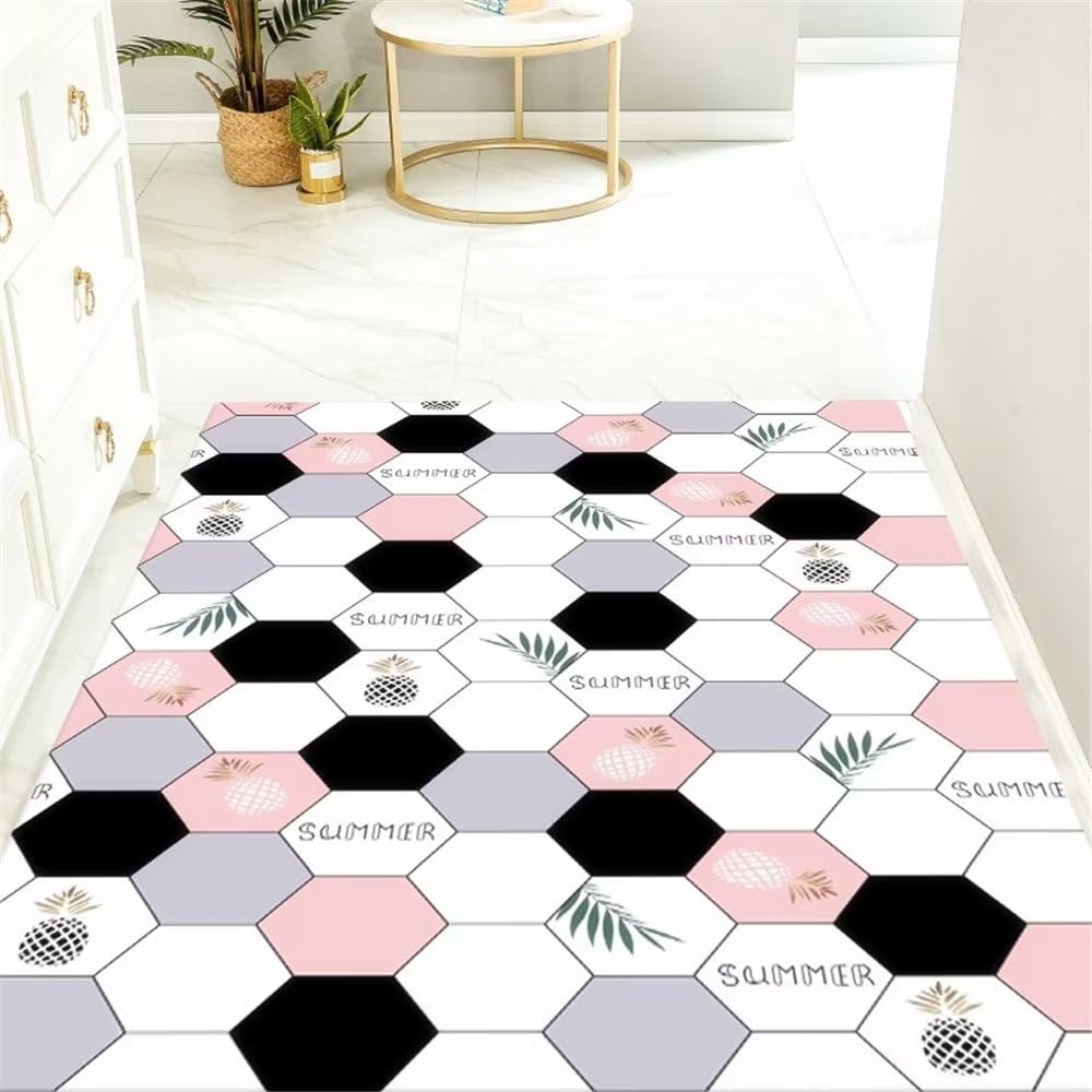 Tapis anti-acariens rose 40x60 cm avec motifs feuilles de salon