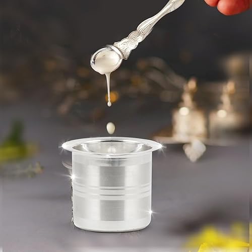 Vista 6 de Shubhkart Panchapathram Udharini tradicional indio chapado en plata con Achmani para Puja y ocasiones religiosas (paquete de 2)