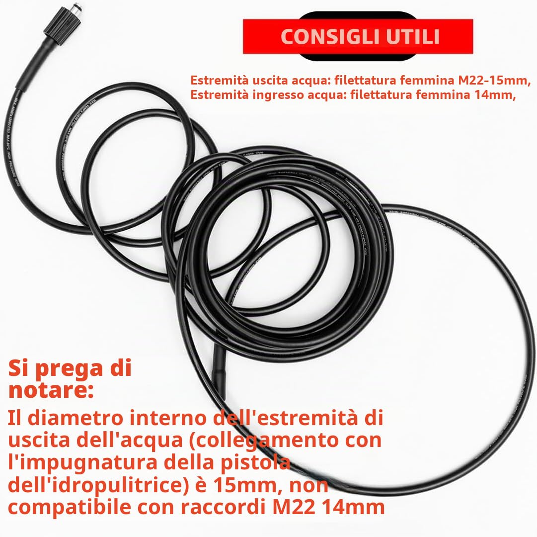 YUET Tubo Flessibile per Idropulitrici 10M, M14 x M22 (15mm) Alta Pressione Prolunga Accessorio